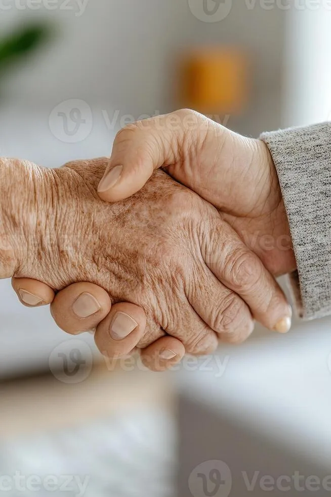 Caregiver gently holding an elderly person's hand